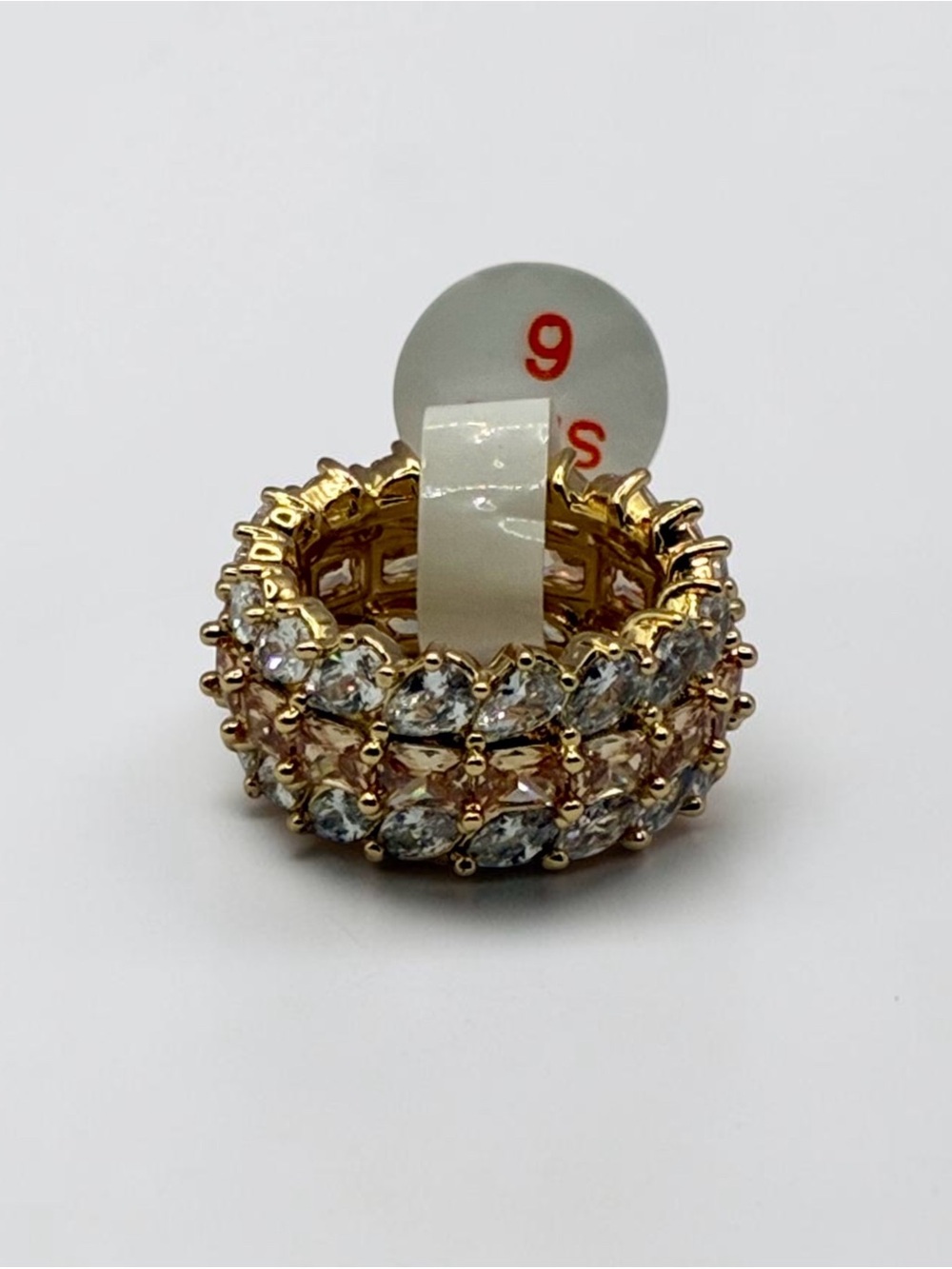 Bomb Party Unsigned Champagne & Clear Crystal Eternity Statement Ring Size 6